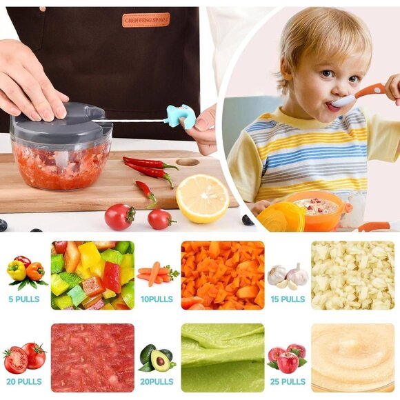 Compact 500ml Manual Food Chopper - Hand-Pull Vegetable & Garlic Mincer, - Picture 3 of 9